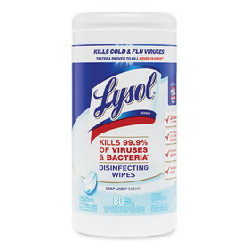 LYSOL Brand 19200-89346 Disinfecting Wipes, 7 x 8, Crisp Linen, 80 Wipes/Canister