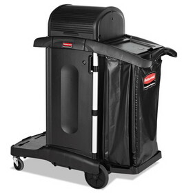 Rubbermaid RCP1861427 Executive High Security Janitorial Cleaning Cart, Plastic, 4 Shelves, 1 Bin, 23.1" x 39.6" x 27.5", Black