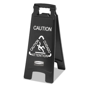 Rubbermaid RCP1867505 Executive 2-Sided Multi-Lingual Caution Sign, Black/white, 10 9/10 X 26 1/10
