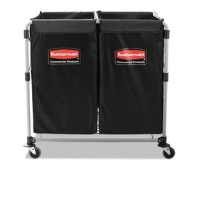 Rubbermaid RCP1881781 Two-Compartment Collapsible X-Cart, Synthetic Fabric, 2.49 cu ft Bins, 24.1" x 35.7" x 34", Black/Silver