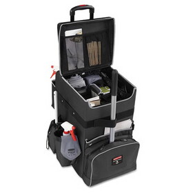 Rubbermaid RCP1902465 Executive Quick Clean Janitorial Cart, Synthetic Fabric, 16 Compartments, 14.25" x 16.5" x 25", Dark Gray