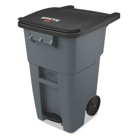 Rubbermaid RCP1971956 Brute Step-On Rollouts, 50 gal, Metal/Plastic, Gray