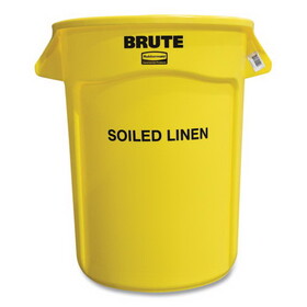 Rubbermaid Commercial RCP263294YEL Round Brute Container with "Soiled Linen" Imprint, Plastic, 32 gal, Yellow