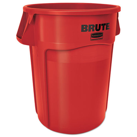 Rubbermaid FG264360RED Brute Vented Trash Receptacle, Round, 44 gal, Red, 4/Carton