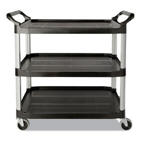 Rubbermaid RCP342488BLA Three-Shelf Service Cart, Plastic, 3 Shelves, 200 lb Capacity, 18.63" x 33.63" x 37.75", Black