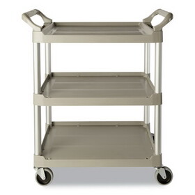 Rubbermaid RCP342488PM Three-Shelf Service Cart, Plastic, 3 Shelves, 200 lb Capacity, 18.63" x 33.63" x 37.75", Platinum