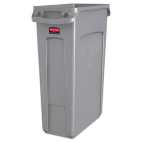 Rubbermaid RCP354060GY Slim Jim Receptacle W/venting Channels, Rectangular, Plastic, 23gal, Gray