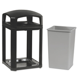 Rubbermaid FG397001SBLE Landmark Series Classic Dome Top Container w/Ashtray, Plastic, 35 gal, Sable