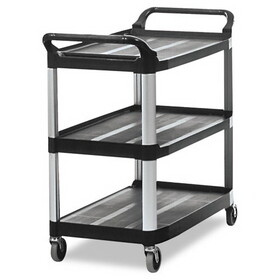 Rubbermaid RCP409100BLA Xtra Utility Cart with Open Sides, Plastic, 3 Shelves, 300 lb Capacity, 40.63" x 20" x 37.81", Black