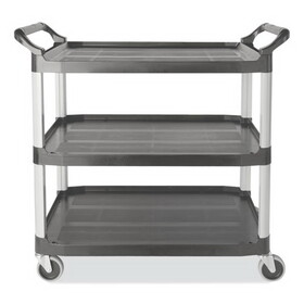 Rubbermaid RCP4091GRA Xtra Utility Cart with Open Sides, Plastic, 3 Shelves, 300 lb Capacity, 20" x 40.63" x 37.8", Gray