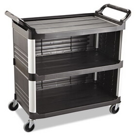 Rubbermaid RCP4093BLA Xtra Utility Cart with Enclosed Sides and Back, Plastic, 3 Shelves, 300 lb Capacity, 20" x 40.63" x 37.8", Black