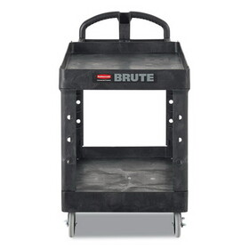 Rubbermaid RCP450088BK BRUTE Heavy-Duty Utility Cart with Lipped Shelves, Plastic, 2 Shelves, 500 lb Capacity, 17.13" x 38.5" x 38.88", Black