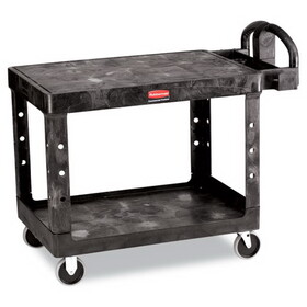 Rubbermaid RCP452500BK Flat Shelf Utility Cart, Plastic, 2 Shelves, 500 lb Capacity, 25.25" x 44" x 38.13", Black