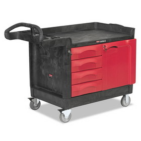 Rubbermaid RCP453388BLA TradeMaster Cart with One Door, Plastic, 3 Shelves, 4 Drawers, 750 lb Capacity, 26.25" x 49" x 38", Black