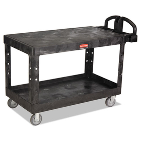 Rubbermaid FG454500BLA Heavy-Duty 2-Shelf Utility Cart, TPR Casters, 25-1/4w x 54d x 36h, Black