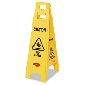 Rubbermaid RCP611477YEL Caution Wet Floor Floor Sign, 4-Sided, Plastic, 12 X 16 X 38, Yellow