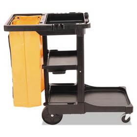 Rubbermaid RCP617388BK Multi-Shelf Cleaning Cart, Plastic, 4 Shelves, 1 Bin, 20" x 45" x 38.25", Black