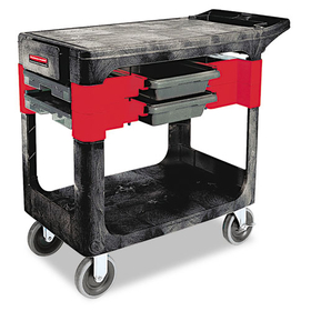 Rubbermaid RCP618000BLA Two-Shelf Trades Cart, Plastic, 2 Shelves, 2 Drawers, 330 lb Capacity, 19.25" x 38" x 33.38", Black
