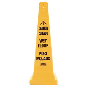 Rubbermaid RCP627677 Four-Sided Caution, Wet Floor Yellow Safety Cone, 12 1/4 X 12 1/4 X 36h