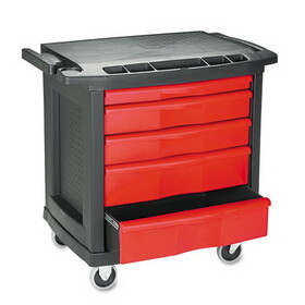Rubbermaid RCP773488 Five-Drawer Mobile Workcenter, 32.63w x 19.9d x 33.5h, Black Plastic Top