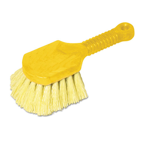 Rubbermaid RCP9B29CT Long Handle Scrub, Yellow Synthetic Bristles, 8" Brush, 8" Gray Plastic Handle
