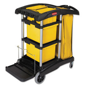 Rubbermaid RCP9T73 Hygen M-Fiber Healthcare Cleaning Cart, 22w X 48-1/4d X 44h, Black/yellow/silver