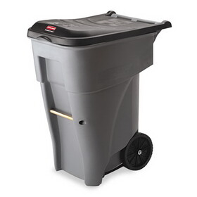 Rubbermaid RCP9W21GY Brute Rollout Heavy-Duty Waste Container, Square, Polyethylene, 65gal, Gray