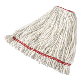 Rubbermaid RCPA21306WH00 Web Foot Shrinkless Looped-End Wet Mop Head, Cotton/Synthetic, Large, White, 1" White Headband