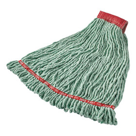 Rubbermaid RCPA25306GR00 Web Foot Shrinkless Looped-End Wet Mop Head, Cotton/Synthetic, Large, Green, 5" Red Headband