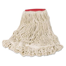 Rubbermaid RCPD253WHI Super Stitch Looped-End Wet Mop Head, Cotton/Synthetic, Large Size, Red/White