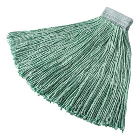 Rubbermaid RCPF13700GR00 Non-Launderable Cotton/Synthetic Cut-End Wet Mop Heads, 24 oz, Green, 5" White Headband