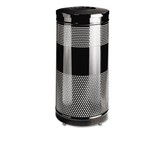 Rubbermaid RCPS3ETBK Classics Perforated Open Top Receptacle, Round, Steel, 25gal, Black
