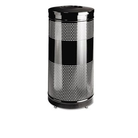 Rubbermaid RCPS3ETBK Classics Perforated Open Top Receptacle, Round, Steel, 25gal, Black