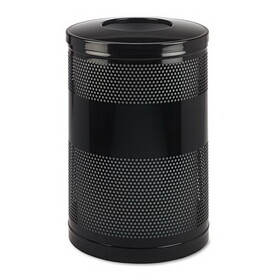Rubbermaid RCPS55ETBK Classics Perforated Open Top Receptacle, Round, Steel, 51gal, Black