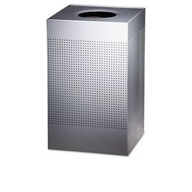 Rubbermaid RCPSC18EPLSM Designer Line Silhouettes Receptacle, Steel, 29gal, Silver Metallic