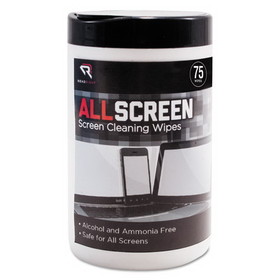 Read Right RR15045 AllScreen Screen Cleaning Wipes, 6" x 6", White, 75/Tub