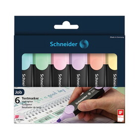 Schneider RED115097 Job Pastel Highlighters, Chisel Tip (1mm/5mm), Assorted Ink Colors, Black/Assorted Barrel Colors, 6/Pack