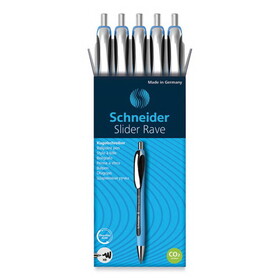 Schneider RED132501 Slider Rave XB Ballpoint Pen, Retractable, Extra-Bold 1.4 mm, Black Ink, Black/Light Blue Barrel