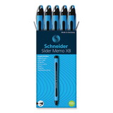 Schneider RED150201 Slider Memo XB Ballpoint Pen, Stick, Extra-Bold 1.4 mm, Black Ink, Black/Light Blue Barrel, 10/Box