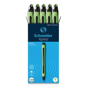 Schneider RED190001 Xpress Fineliner Porous Point Pen, Stick, Medium 0.8 mm, Black Ink, Black/Green Barrel, 10/Box