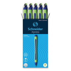 Schneider RED190003 Xpress Fineliner Porous Point Pen, Stick, Medium 0.8 mm, Blue Ink, Blue/Green Barrel, 10/Box