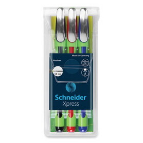 Schneider RED190093 Xpress Fineliner Porous Point Pen, Stick, Medium 0.8 mm, Assorted Ink Colors, Green Barrel, 3/Pack