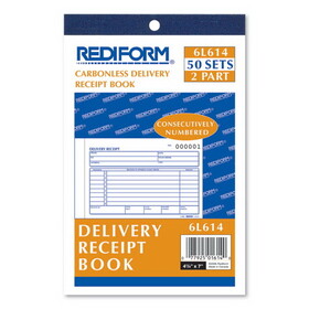 REDIFORM OFFICE PRODUCTS RED6L614 Delivery Receipt Book, 6 3/8 X 4 1/4, Two-Part Carbonless, 50 Sets/book