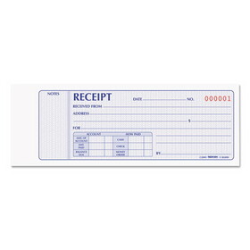 Rediform RED8L800 Receipt Book, Two-Part Carbonless, 7 x 2.75, 4 Forms/Sheet, 100 Forms Total