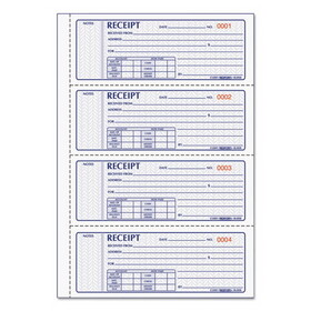 Rediform RED8L808 Money Receipt Book, Softcover, Three-Part Carbonless, 7 x 2.75, 4 Forms/Sheet, 100 Forms Total