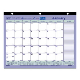 Brownline REDC181721 Monthly Desk Pad Calendar, 3-Hole Punched, 11 x 8.5, White/Blue/Green Sheets, Black Binding, 12-Month (Jan to Dec): 2025