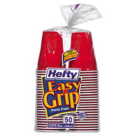 Hefty C20950 Easy Grip Disposable Plastic Party Cups, 9 oz, Red, 50/Pack