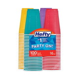Hefty C21637 Easy Grip Disposable Plastic Party Cups, 16 oz, Assorted, 100/Pack, 4Pk/Carton