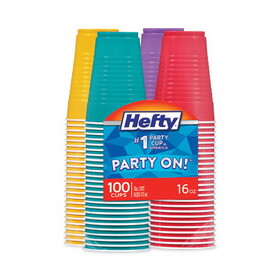 Hefty RFPC21637CT Easy Grip Disposable Plastic Party Cups, 16 oz, Assorted Colors, 100/Pack, 4 Packs/Carton
