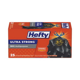 Hefty RFPE80627 Ultra Flex Waste Bags, Drawstring, 30 gal, 1.05 mil, 6" x 2.1", Black, 150/Carton